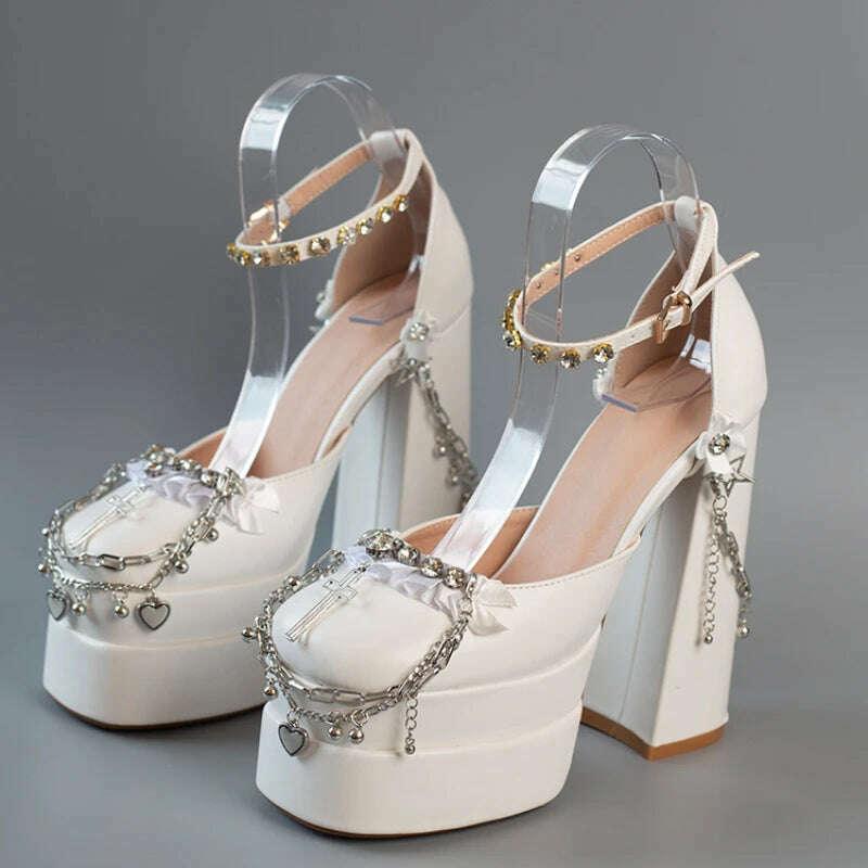 2022 Newest Metal Chain Purple Sandals 15cm High Heel Fashion Lolita Crystal Cross Lace Satin Princess Girls Shoes Size 35-42 - Image 4