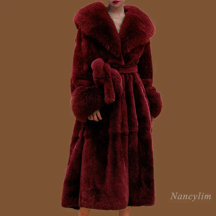 2023 Autumn and Winter Big Fur Collar Fashion Fur Coat Women's Mid-Length Thickened European and American Loose Temperament Coat - Image 3