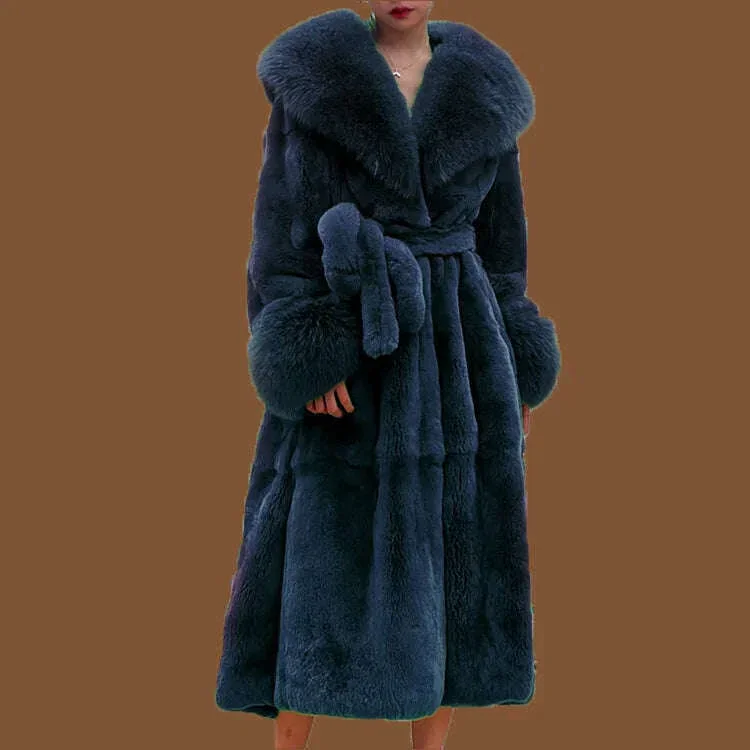 2023 Autumn and Winter Big Fur Collar Fashion Fur Coat Women's Mid-Length Thickened European and American Loose Temperament Coat - Image 8