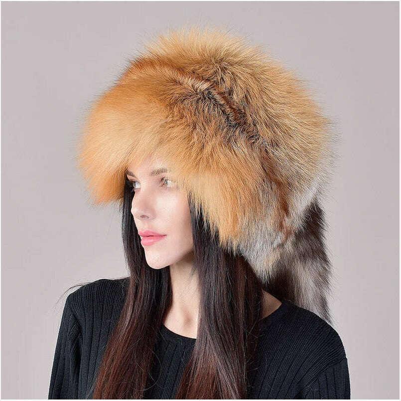 2023 New Style Natural Fox Fur Russian Hat Ushanka Women Winter Warm Fluffy Popular Style Female Tail Cap Fashion Real Fur Hats - Image 10