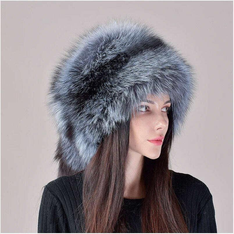 2023 New Style Natural Fox Fur Russian Hat Ushanka Women Winter Warm Fluffy Popular Style Female Tail Cap Fashion Real Fur Hats - Image 12