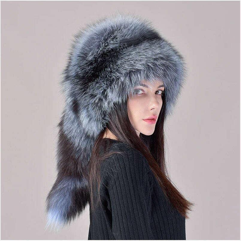 2023 New Style Natural Fox Fur Russian Hat Ushanka Women Winter Warm Fluffy Popular Style Female Tail Cap Fashion Real Fur Hats - Image 13