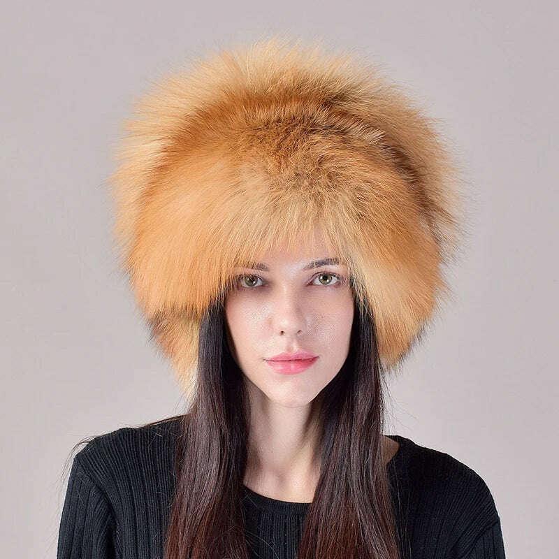 2023 New Style Natural Fox Fur Russian Hat Ushanka Women Winter Warm Fluffy Popular Style Female Tail Cap Fashion Real Fur Hats - Image 5