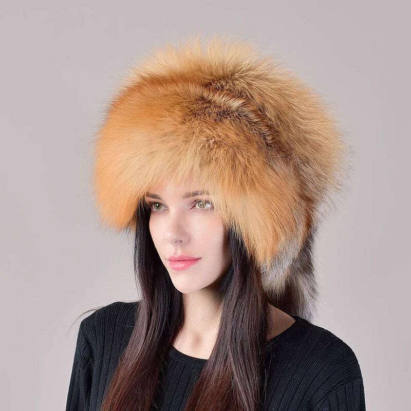 2023 New Style Natural Fox Fur Russian Hat Ushanka Women Winter Warm Fluffy Popular Style Female Tail Cap Fashion Real Fur Hats - Image 7