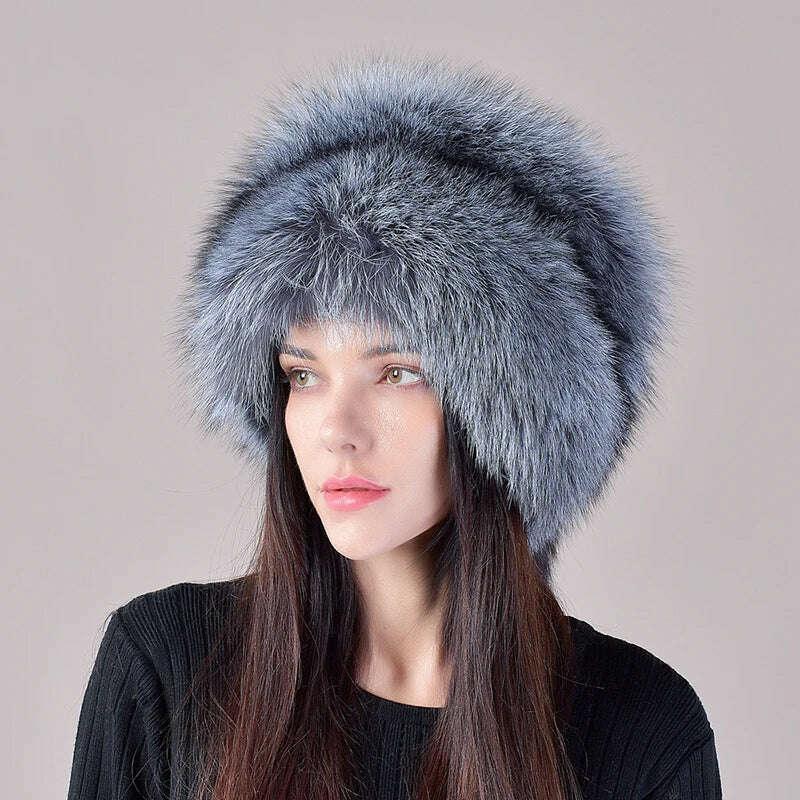 2023 New Style Natural Fox Fur Russian Hat Ushanka Women Winter Warm Fluffy Popular Style Female Tail Cap Fashion Real Fur Hats - Image 8