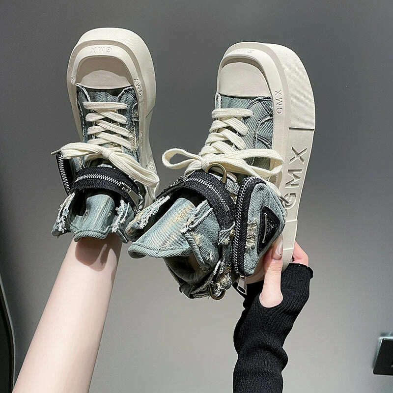 2023 New Women's Ankle Boots Fashion Cowboy Knight Boot Punk Gothic Classic Denim Canvas Shoes Short Goth Platform Shoes - Image 21