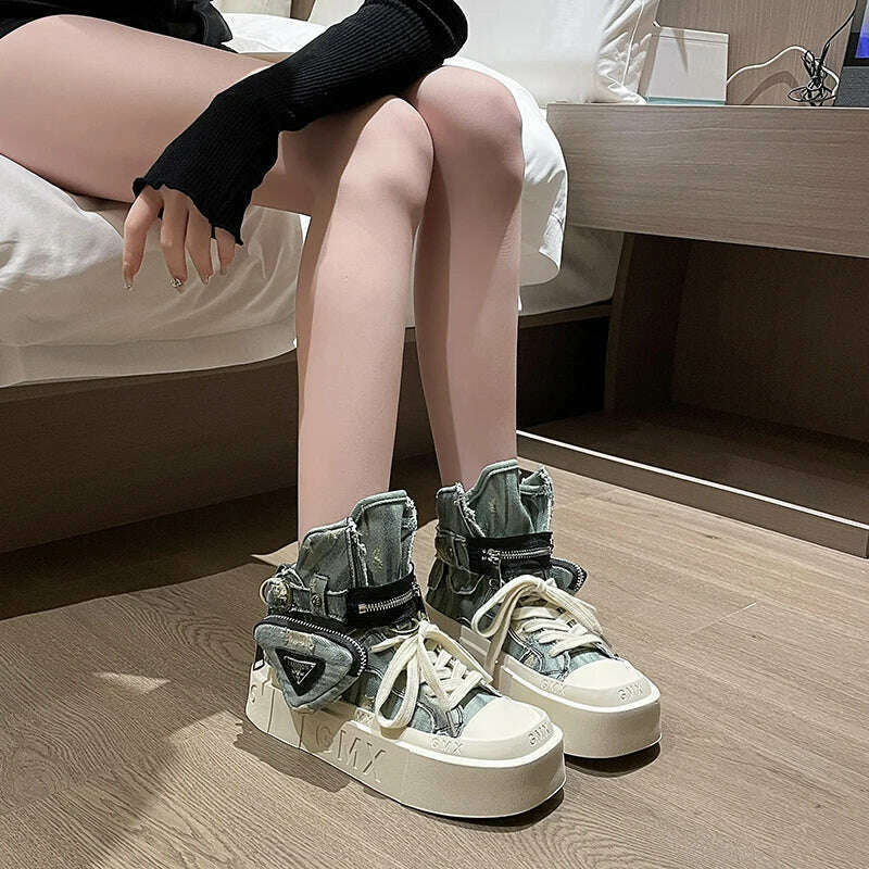 2023 New Women's Ankle Boots Fashion Cowboy Knight Boot Punk Gothic Classic Denim Canvas Shoes Short Goth Platform Shoes - Image 24