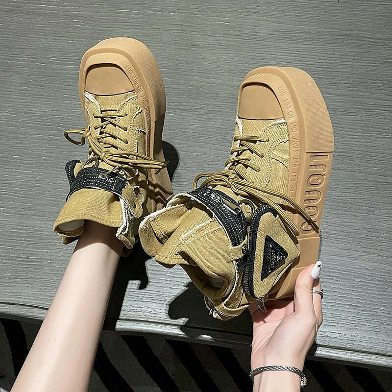 2023 New Women's Ankle Boots Fashion Cowboy Knight Boot Punk Gothic Classic Denim Canvas Shoes Short Goth Platform Shoes - Image 6
