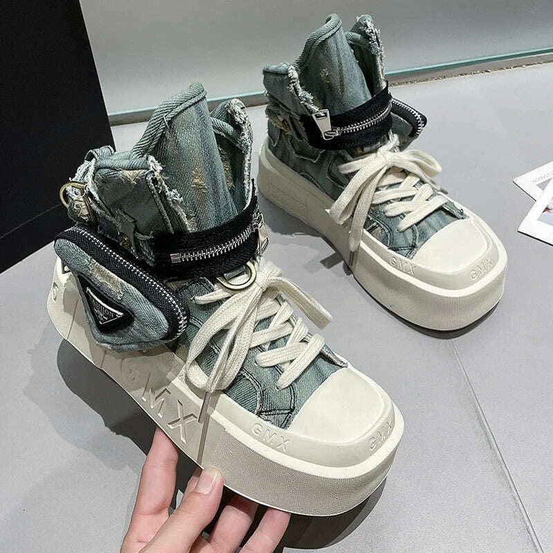 2023 New Women's Ankle Boots Fashion Cowboy Knight Boot Punk Gothic Classic Denim Canvas Shoes Short Goth Platform Shoes - Image 7