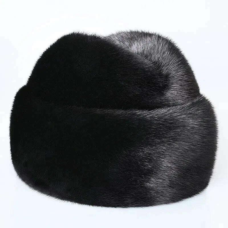 2023 Winter Unisex Top Real Mink Fur Bomber Hat Male Genuine Marten Head Warm Black/Brown Caps Best Gift For parent Gorras - Image 10