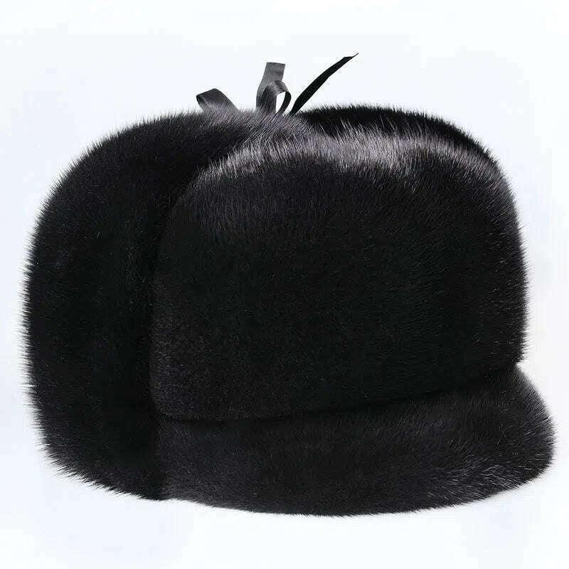 2023 Winter Unisex Top Real Mink Fur Bomber Hat Male Genuine Marten Head Warm Black/Brown Caps Best Gift For parent Gorras - Image 3