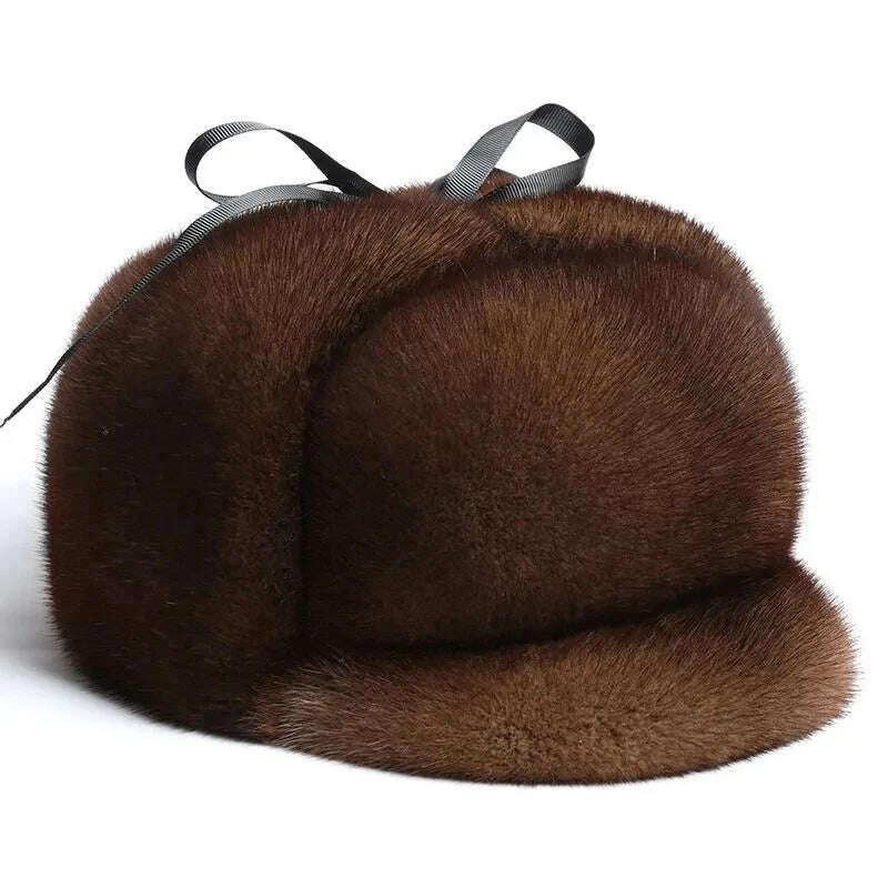 2023 Winter Unisex Top Real Mink Fur Bomber Hat Male Genuine Marten Head Warm Black/Brown Caps Best Gift For parent Gorras - Image 4