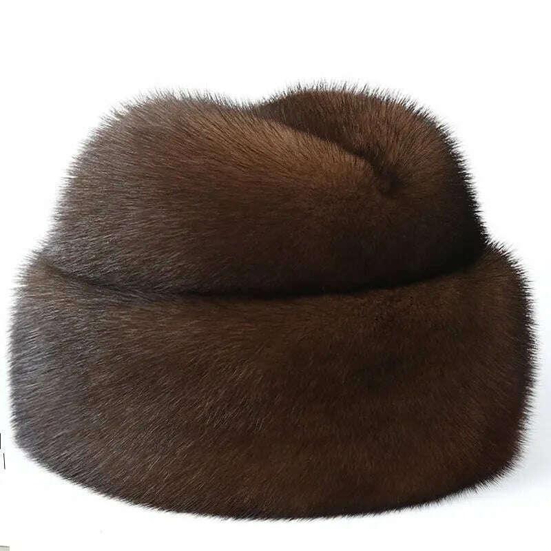 2023 Winter Unisex Top Real Mink Fur Bomber Hat Male Genuine Marten Head Warm Black/Brown Caps Best Gift For parent Gorras - Image 5
