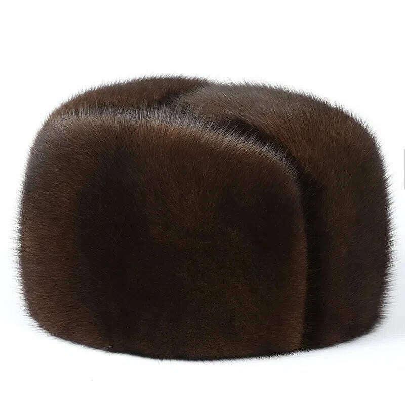 2023 Winter Unisex Top Real Mink Fur Bomber Hat Male Genuine Marten Head Warm Black/Brown Caps Best Gift For parent Gorras - Image 7