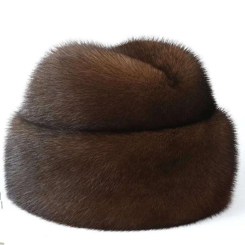 2023 Winter Unisex Top Real Mink Fur Bomber Hat Male Genuine Marten Head Warm Black/Brown Caps Best Gift For parent Gorras - Image 9