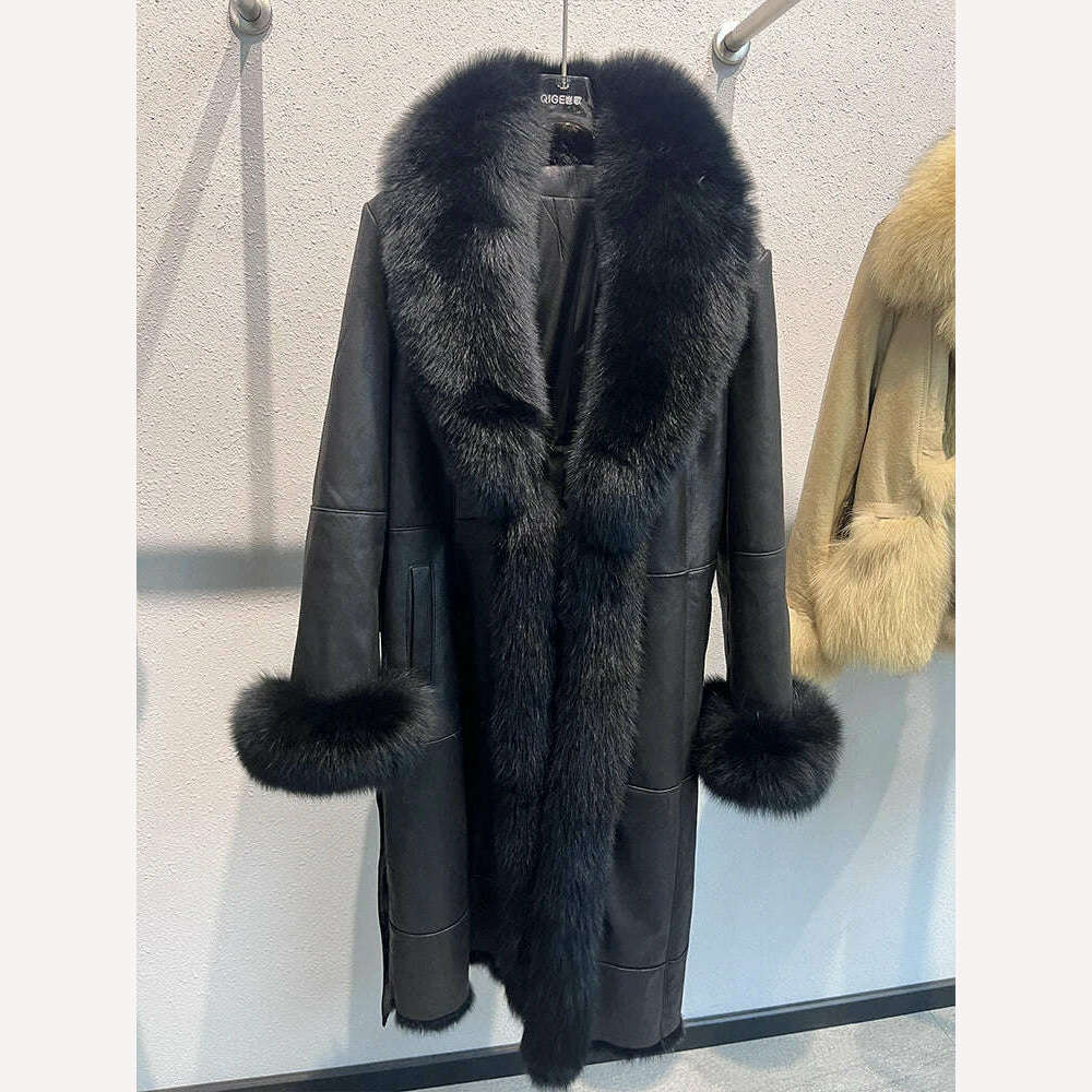 2024 New Fashion Winter Real Fox Fur Collar Coat Women Natural Rabbit   Jacket Luxury Outwear Long Thick Warm Female Coat - Image 3