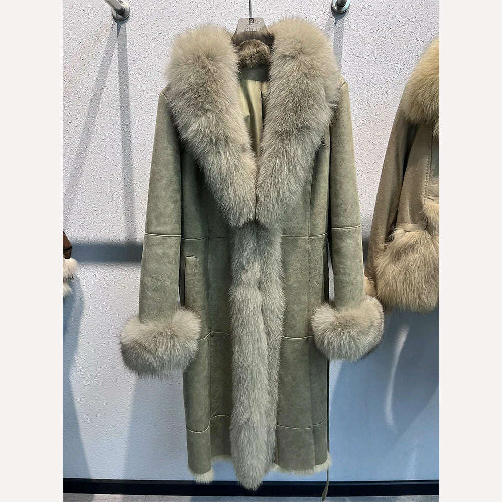 2024 New Fashion Winter Real Fox Fur Collar Coat Women Natural Rabbit   Jacket Luxury Outwear Long Thick Warm Female Coat - Image 4