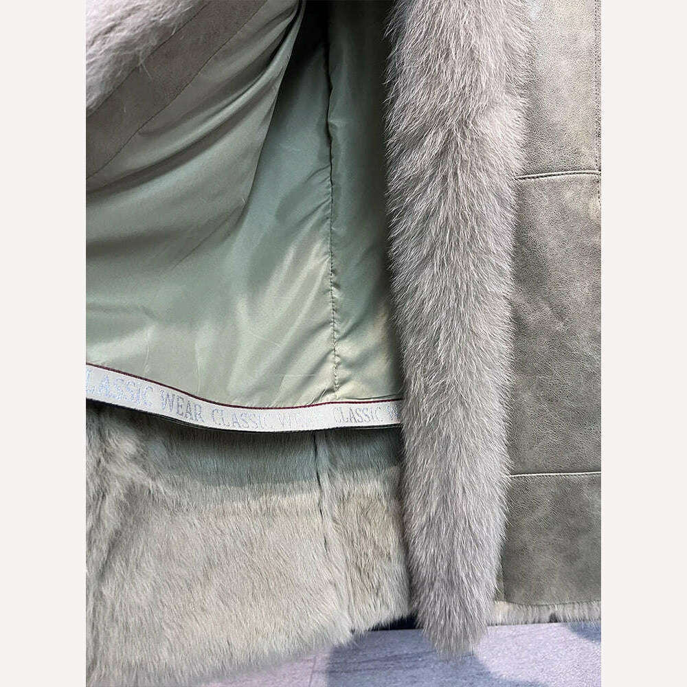 2024 New Fashion Winter Real Fox Fur Collar Coat Women Natural Rabbit   Jacket Luxury Outwear Long Thick Warm Female Coat - Image 5