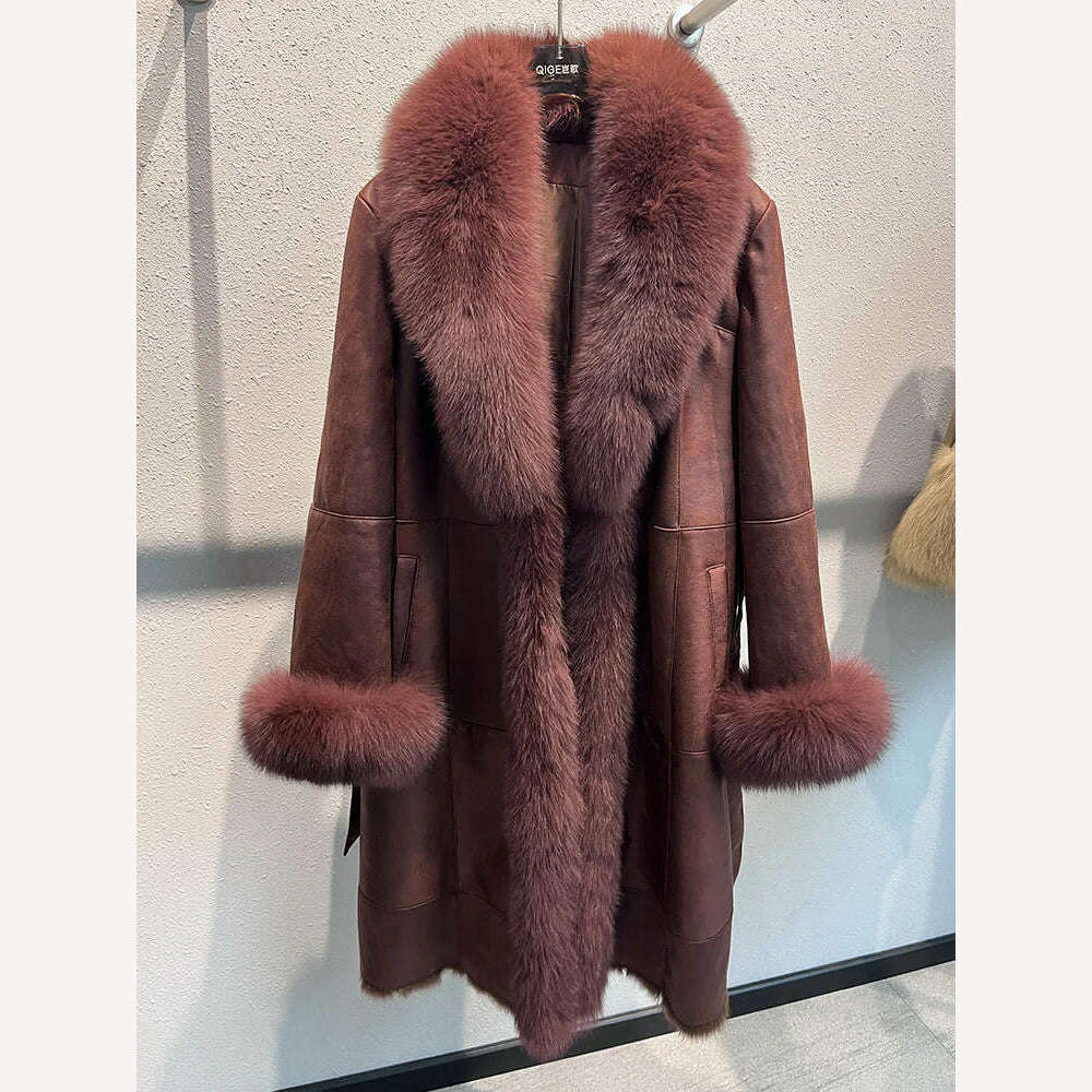 2024 New Fashion Winter Real Fox Fur Collar Coat Women Natural Rabbit   Jacket Luxury Outwear Long Thick Warm Female Coat - Image 6