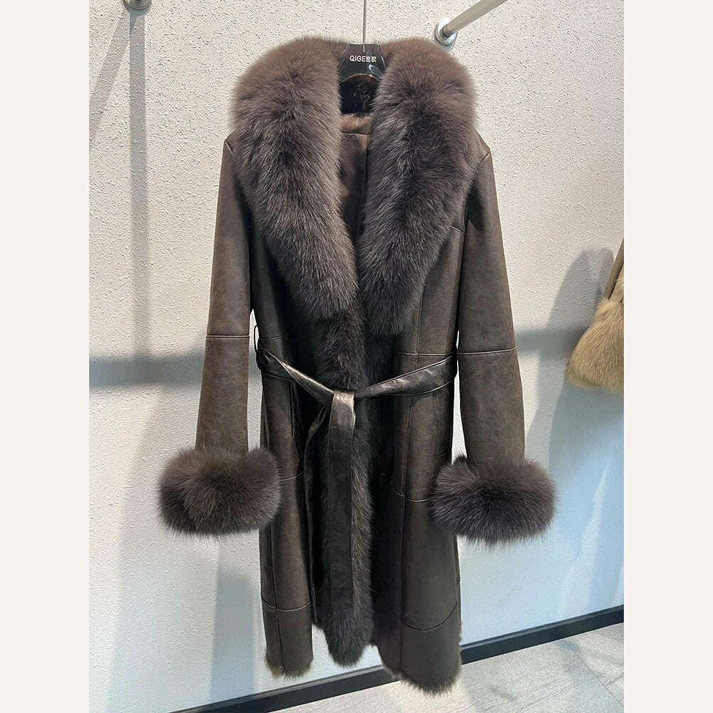 2024 New Fashion Winter Real Fox Fur Collar Coat Women Natural Rabbit   Jacket Luxury Outwear Long Thick Warm Female Coat - Image 7