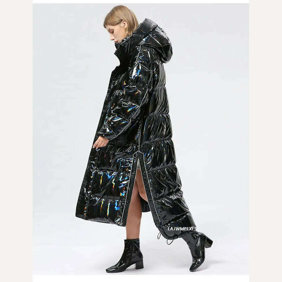 -30 degrees Waterproof Thick Winter Super Long Down Coat Women Puffer Jacket Shiny Laser 90% White Duck Down Jacket Hooded Parka - Image 5