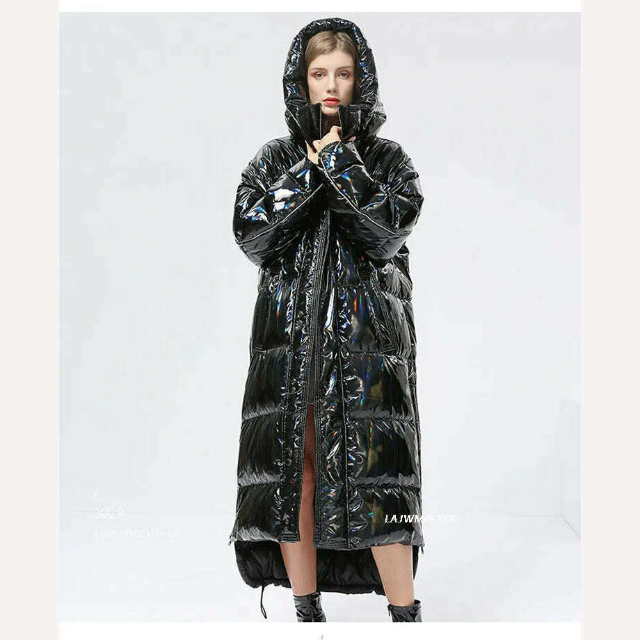 -30 degrees Waterproof Thick Winter Super Long Down Coat Women Puffer Jacket Shiny Laser 90% White Duck Down Jacket Hooded Parka - Image 6