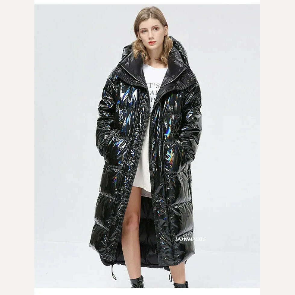 -30 degrees Waterproof Thick Winter Super Long Down Coat Women Puffer Jacket Shiny Laser 90% White Duck Down Jacket Hooded Parka - Image 7