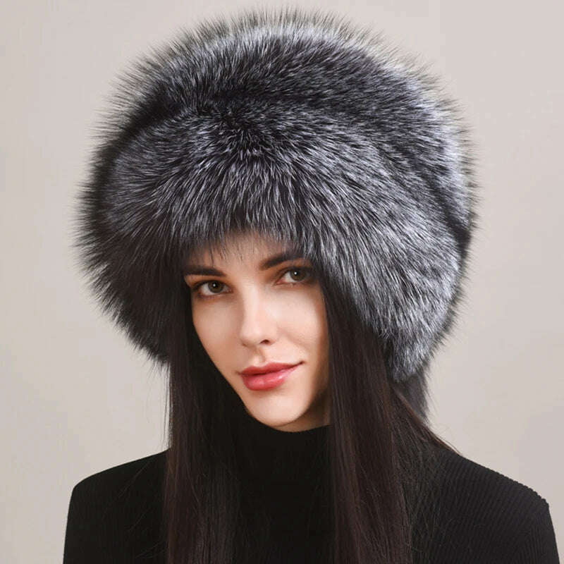 Autumn and winter 2023 New Women's Genuine Natural Fox Fur Cap Russian Fur Hat Real Fox Fur Hat Dome Mongolian Hat - Image 5