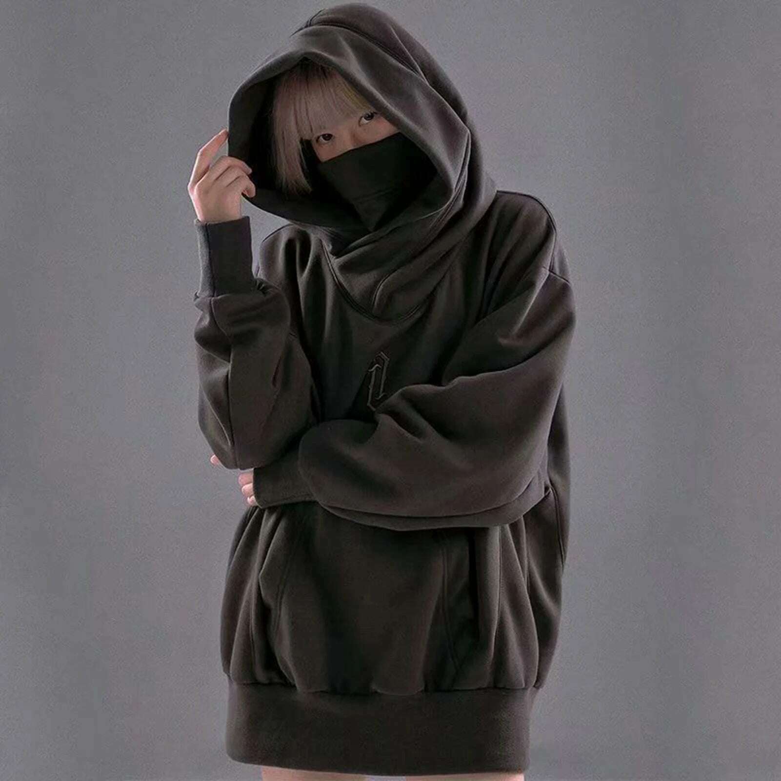 Autumn Winter High Collar Hoodie Pullover Loose Men Coat Tops Harajuku Hiphop Gothic Outwear Streetwear Fleece Hooded Sweatshirt - Image 14