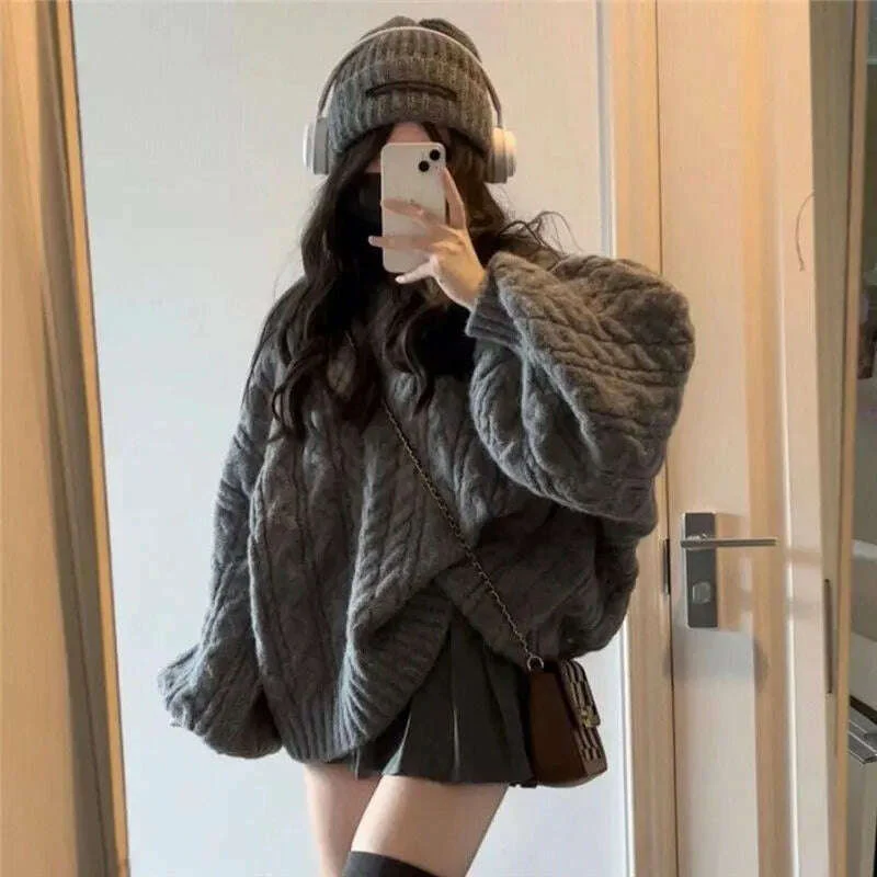 Autumn Winter Women Sweater Harajuku Oversized Long Sleeve V Neck Knitted Pullover Korean Loose Solid Preppy All Match Jumper - Image 10