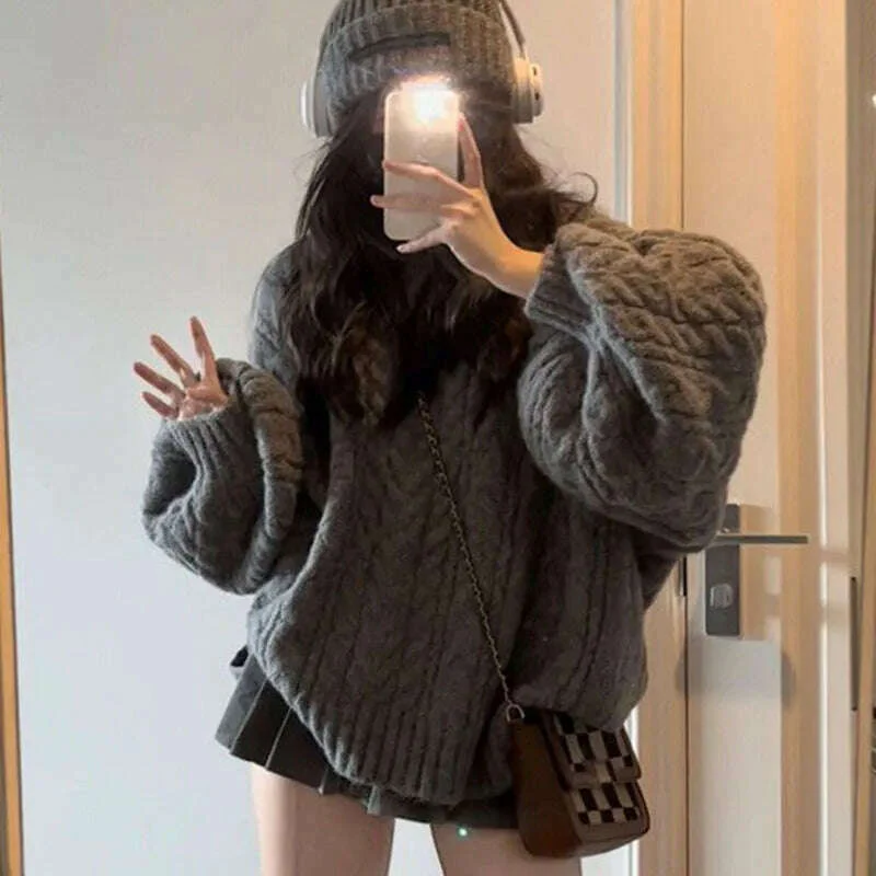 Autumn Winter Women Sweater Harajuku Oversized Long Sleeve V Neck Knitted Pullover Korean Loose Solid Preppy All Match Jumper - Image 11