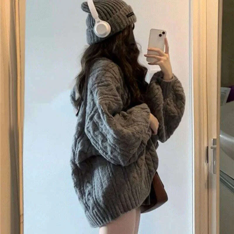 Autumn Winter Women Sweater Harajuku Oversized Long Sleeve V Neck Knitted Pullover Korean Loose Solid Preppy All Match Jumper - Image 12
