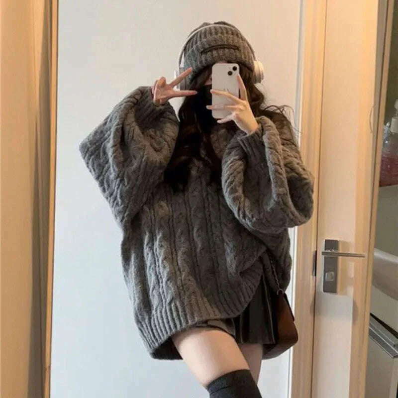 Autumn Winter Women Sweater Harajuku Oversized Long Sleeve V Neck Knitted Pullover Korean Loose Solid Preppy All Match Jumper - Image 13