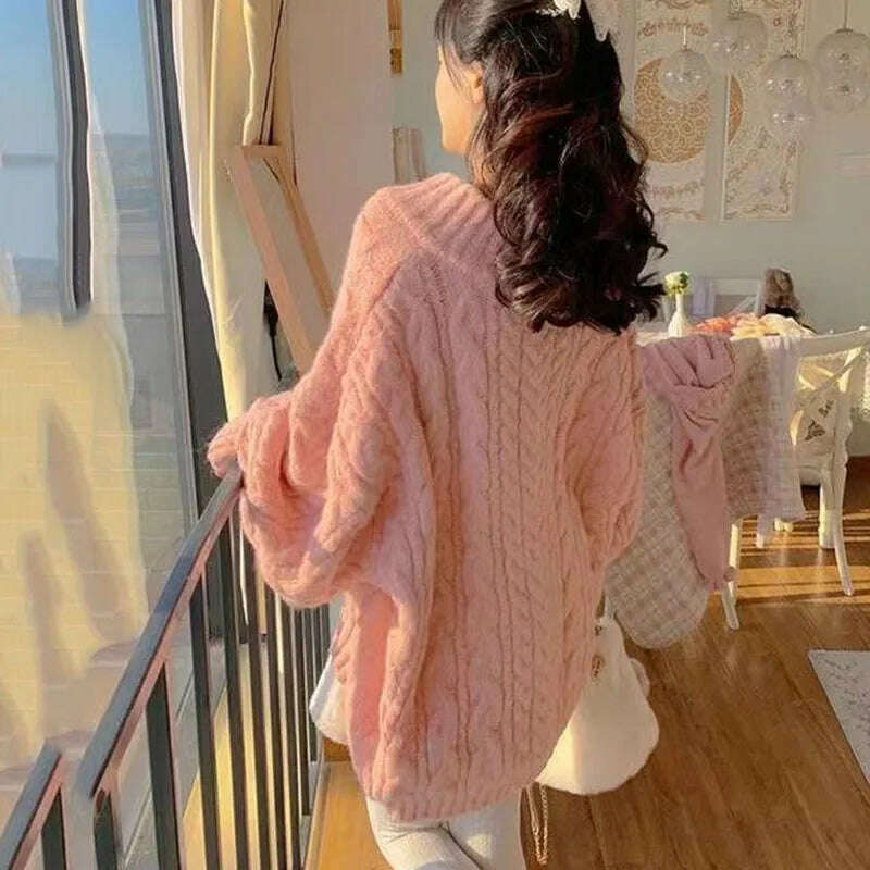 Autumn Winter Women Sweater Harajuku Oversized Long Sleeve V Neck Knitted Pullover Korean Loose Solid Preppy All Match Jumper - Image 17