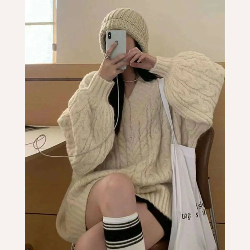 Autumn Winter Women Sweater Harajuku Oversized Long Sleeve V Neck Knitted Pullover Korean Loose Solid Preppy All Match Jumper - Image 18