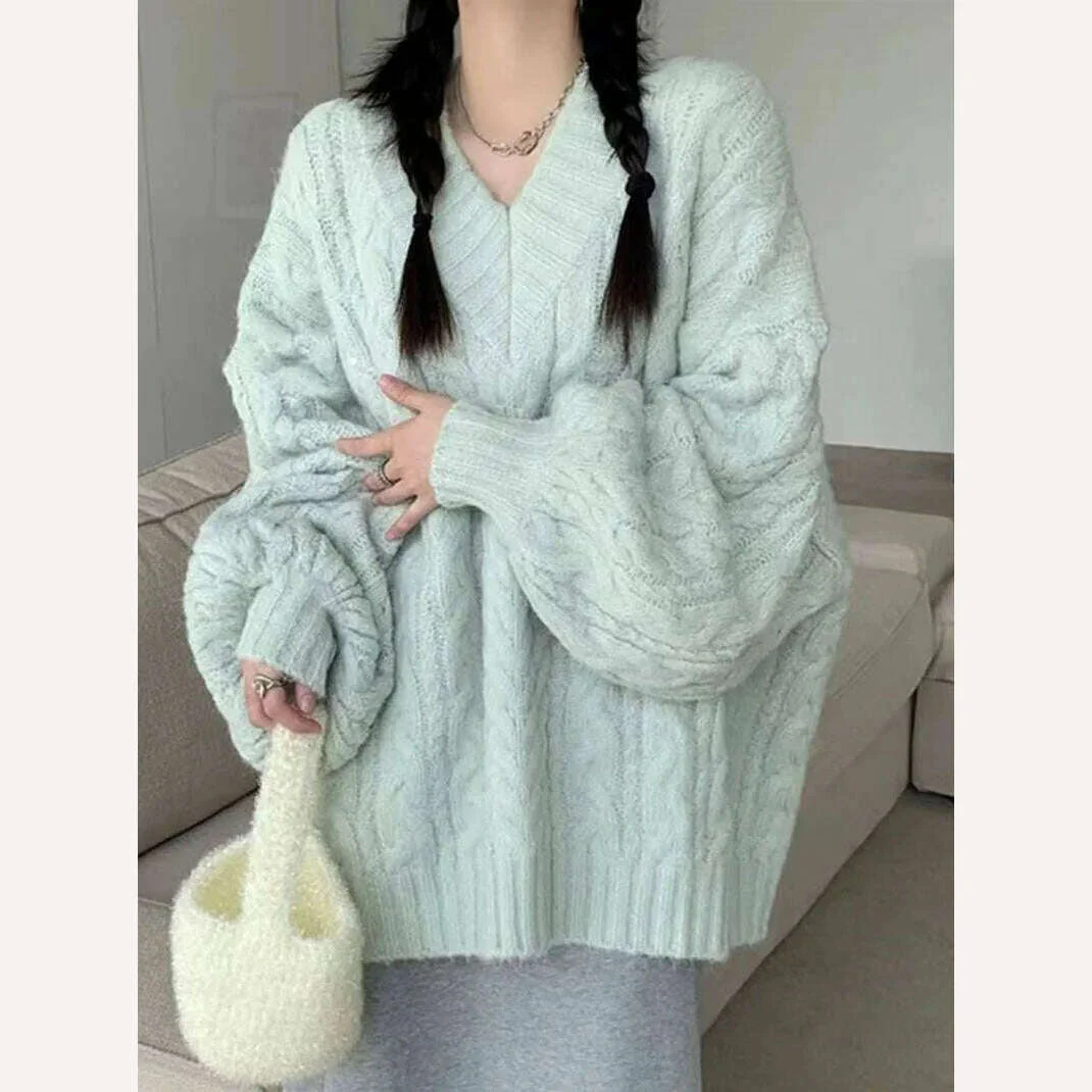 Autumn Winter Women Sweater Harajuku Oversized Long Sleeve V Neck Knitted Pullover Korean Loose Solid Preppy All Match Jumper - Image 22