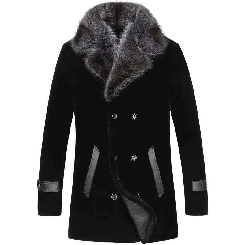 AYUNSUE 100% Wool Coat Sheep Shearling Fur Coat Winter Jacket Men Raccoon Fur Collar Long Coats Men Jacket  LSY080870 MY1133 - Image 9