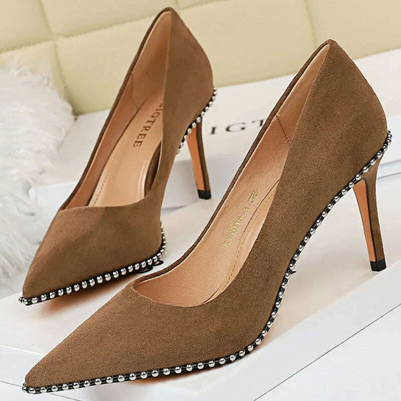 BIGTREE Shoes Rivet Woman Pumps 2023 New High Heels Stiletto Pu Leather Women Heels Sexy Party Shoes Female Heel Plus Size 43 - Image 11