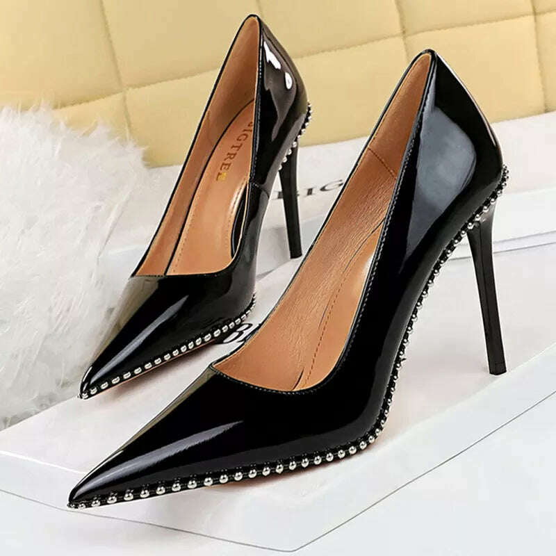 BIGTREE Shoes Rivet Woman Pumps 2023 New High Heels Stiletto Pu Leather Women Heels Sexy Party Shoes Female Heel Plus Size 43 - Image 12