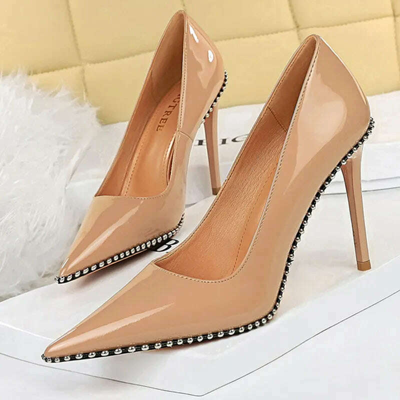 BIGTREE Shoes Rivet Woman Pumps 2023 New High Heels Stiletto Pu Leather Women Heels Sexy Party Shoes Female Heel Plus Size 43 - Image 13
