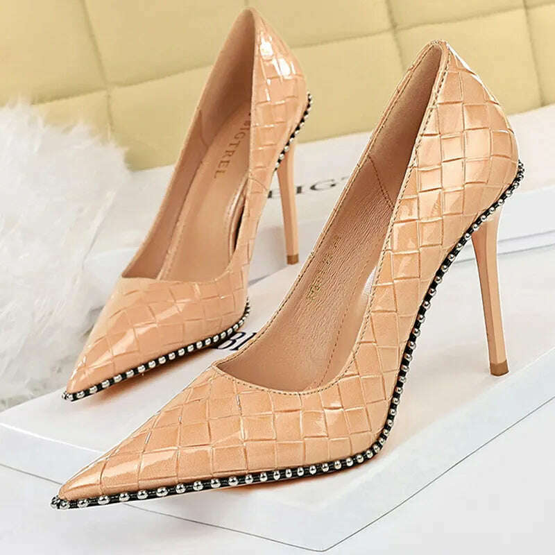 BIGTREE Shoes Rivet Woman Pumps 2023 New High Heels Stiletto Pu Leather Women Heels Sexy Party Shoes Female Heel Plus Size 43 - Image 15