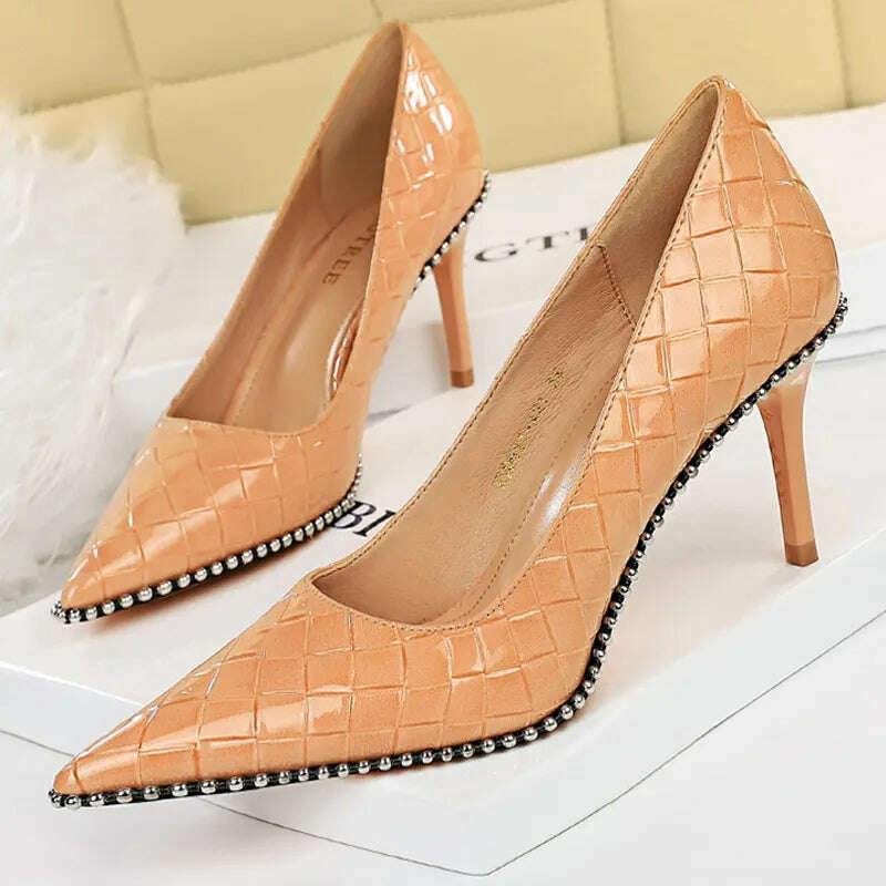 BIGTREE Shoes Rivet Woman Pumps 2023 New High Heels Stiletto Pu Leather Women Heels Sexy Party Shoes Female Heel Plus Size 43 - Image 17