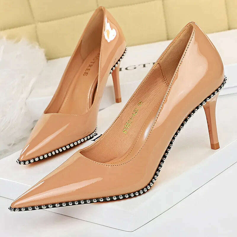 BIGTREE Shoes Rivet Woman Pumps 2023 New High Heels Stiletto Pu Leather Women Heels Sexy Party Shoes Female Heel Plus Size 43 - Image 20
