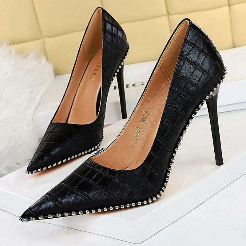 BIGTREE Shoes Rivet Woman Pumps 2023 New High Heels Stiletto Pu Leather Women Heels Sexy Party Shoes Female Heel Plus Size 43 - Image 21