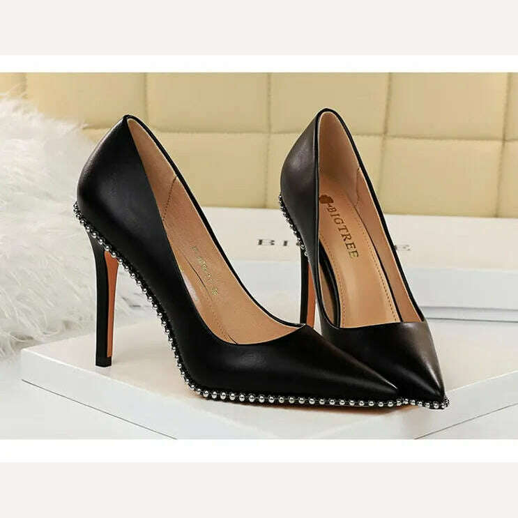 BIGTREE Shoes Rivet Woman Pumps 2023 New High Heels Stiletto Pu Leather Women Heels Sexy Party Shoes Female Heel Plus Size 43 - Image 22