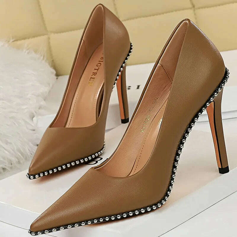 BIGTREE Shoes Rivet Woman Pumps 2023 New High Heels Stiletto Pu Leather Women Heels Sexy Party Shoes Female Heel Plus Size 43 - Image 3