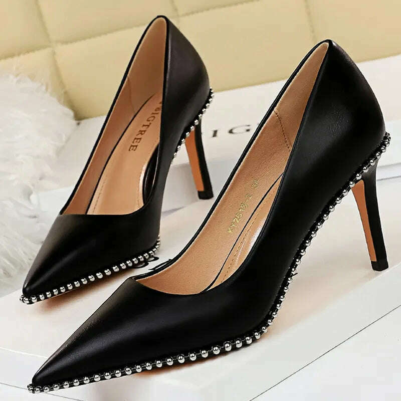 BIGTREE Shoes Rivet Woman Pumps 2023 New High Heels Stiletto Pu Leather Women Heels Sexy Party Shoes Female Heel Plus Size 43 - Image 6