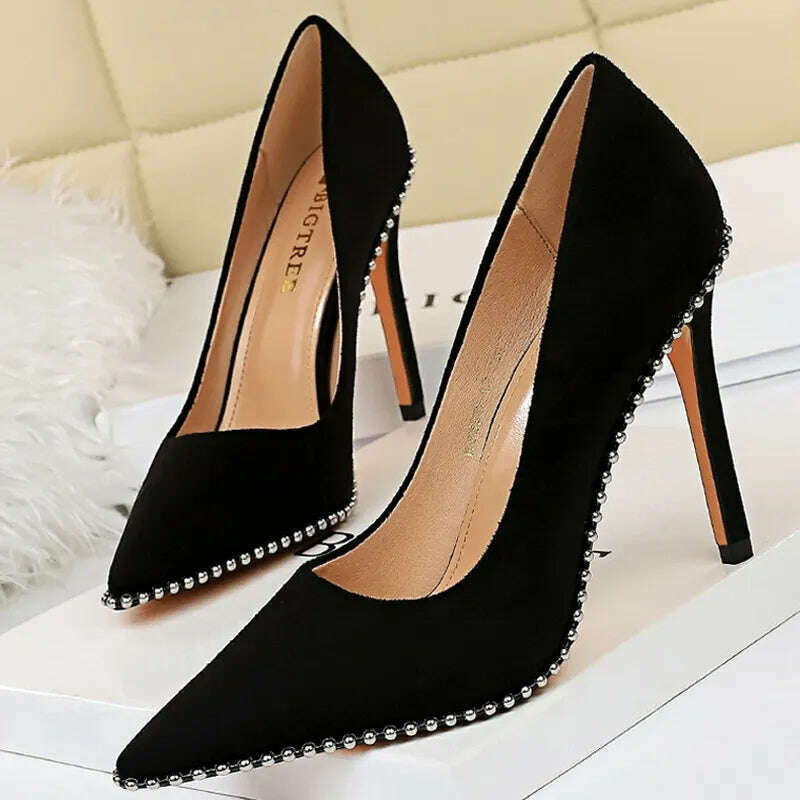 BIGTREE Shoes Rivet Woman Pumps 2023 New High Heels Stiletto Pu Leather Women Heels Sexy Party Shoes Female Heel Plus Size 43 - Image 8