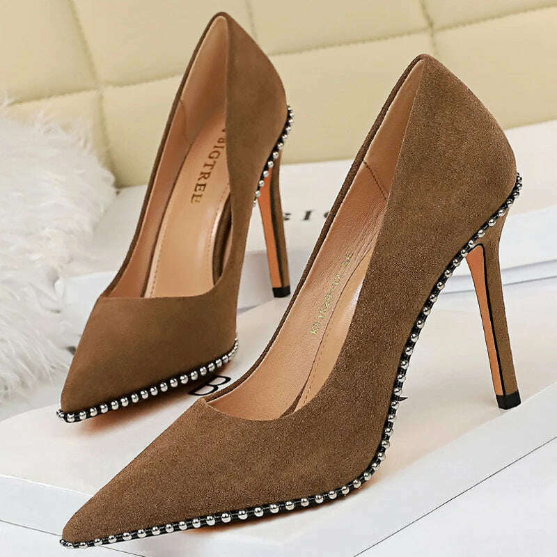 BIGTREE Shoes Rivet Woman Pumps 2023 New High Heels Stiletto Pu Leather Women Heels Sexy Party Shoes Female Heel Plus Size 43 - Image 9