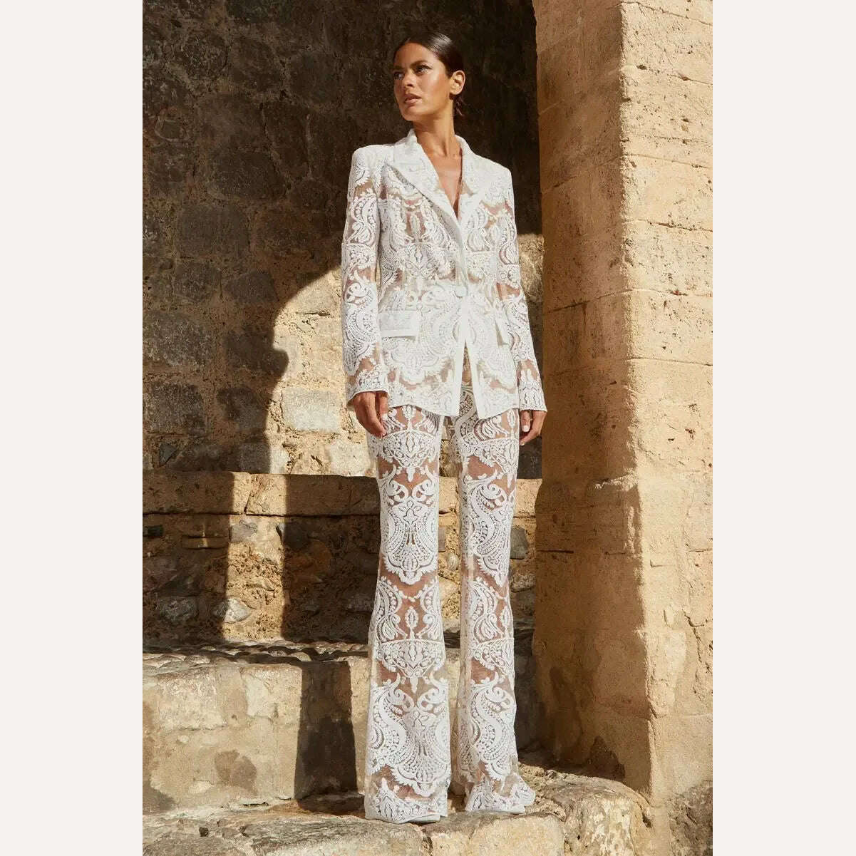 Black Lace Mesh Embroidered Sequin Pant Sets White New Designer Sequins Blazer Pants Set 2Pieces Suits Pants Punk Suit Outfis - Image 6
